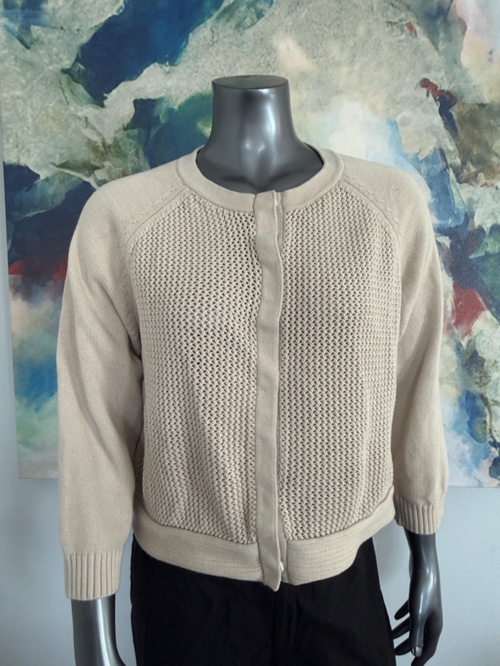 BANANA REPUBLIC Beige Knit Snap-Front Cardigan